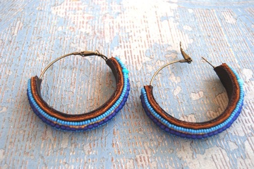 Like a Maasai Beaded Leather Hoop Earrings