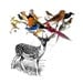 DEER BIRDY - Deluxe 8x10 inch Print on A4bird featuring Vintage Deer and Beautiful Birds