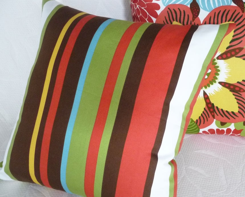 MOD Striped Pillows, Decorative Throw Pillow, Colorful Spicy Stripes, Couch Cushion  Cover, Toss Pillow,  Home Decor 18x18