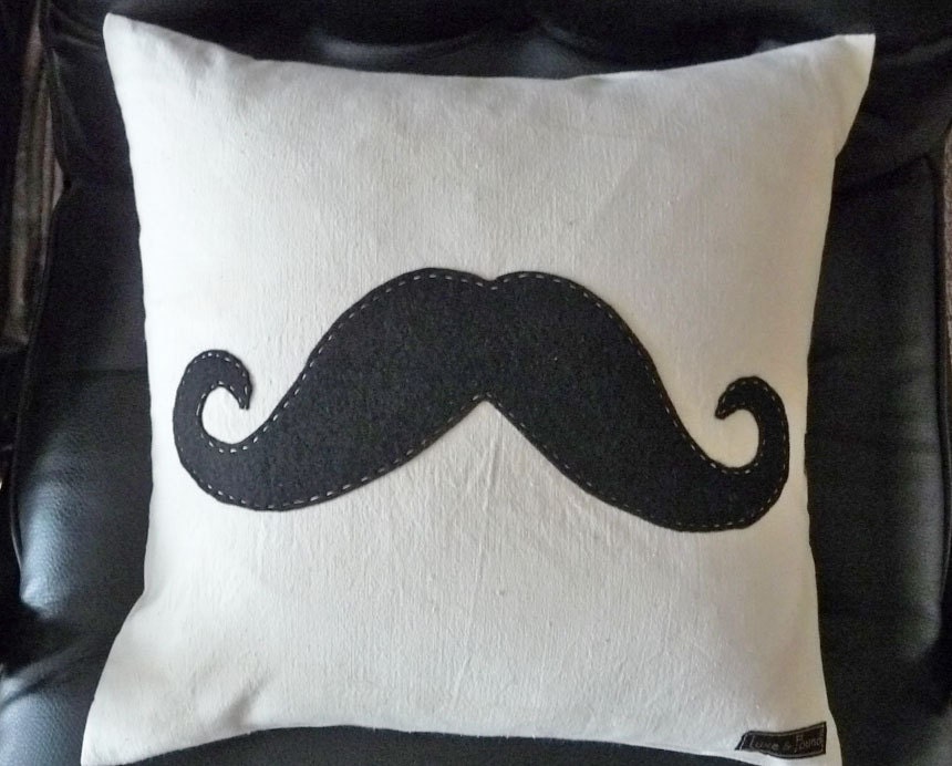 Moustache Pillow,  Black Mustache Throw Cushion Cover, Man Cave Decor, Fathers Day, Guys Gift, SteamPunk, Couch Cushion 18x18