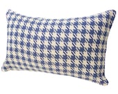 Blue Cream Decorative Throw Pillows, Houndstooth Plaid, Cushion Cover, Contemporary Modern Designer Couch Pillow, Lumbar Oblong 12x18