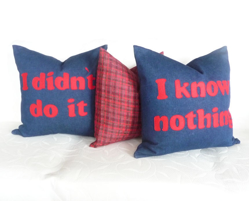 Dorm Decor Word Pillow, Funny Man Cave or Teens Pillow Cover, I Didn't Do It, Text Message, Decorative Couch or Sofa Accent    20x20