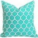 Turquoise Patio Pillows, Blue Geometric Cushions, Decorative Throw Pillows, Inside Outside Covers, Trellis Throw Pillows, Beach Decor 18x18
