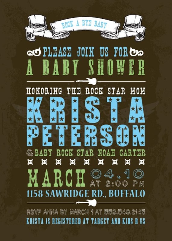 Rock n Roll Baby Shower Invitation Printable file