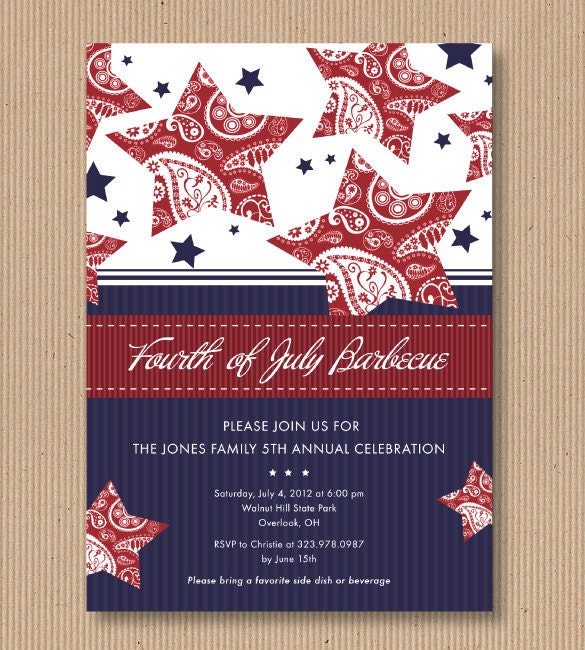 4th of July Invitation. Customized. 5x7 PRINTABLE - Pasiley Stars
