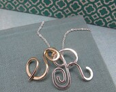 Two Tone Small Calligraphy Initials Necklace in 14k Gold FIlled and sterling silver