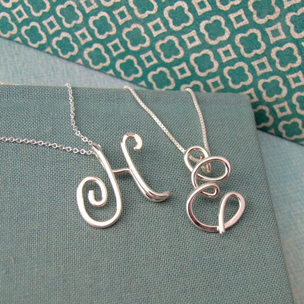 Small Calligraphy Initial Necklace in sterling silver