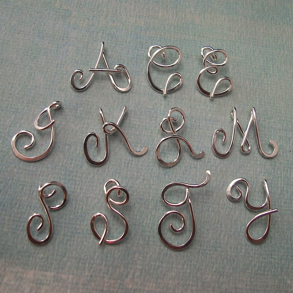 Small Calligraphy Initial Necklace in sterling silver