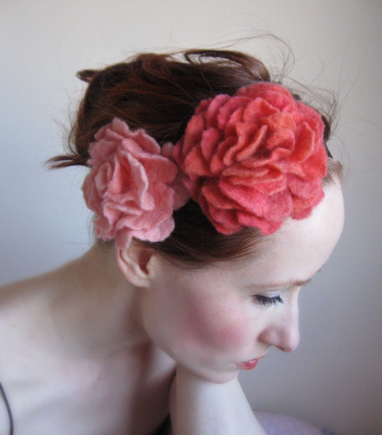 Afternoon Delight-Peach and Pink Floral Headband/Headpiece,Hand Felted From Wool