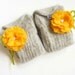 Angora Gloves in Light Grey with Yellow Flowers