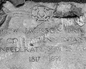 Gravestone of Andrew Jackson Bradley - Confederate Solider black and white - photo