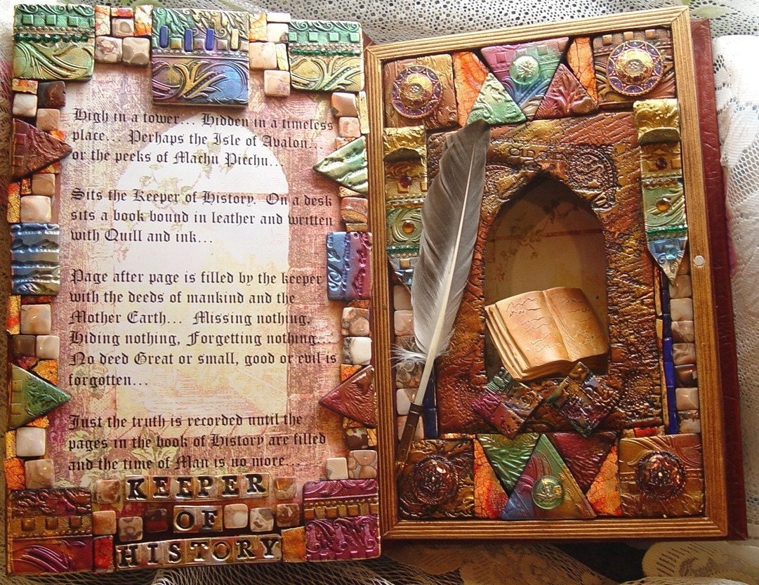 Keeper of History Polymer Clay Mixed Media shrine / Shadow Box
