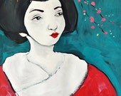 blue geisha print art portrait drawing illustration