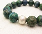 Azurite Bead Bracelet in Gold Vermeil / forest green cobalt blue lapis lazuli malachite pyrite gold metallic / Star Night Inspired