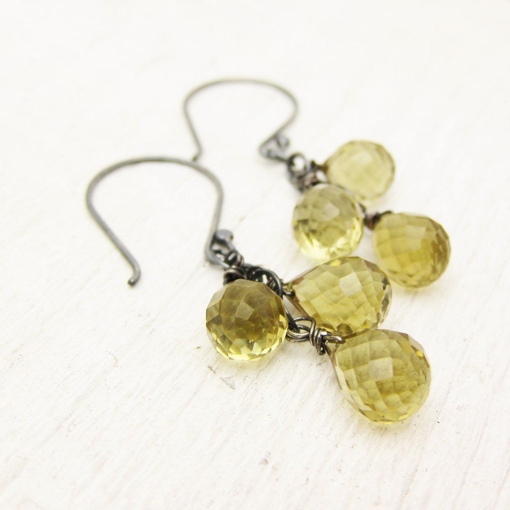 Whiskey Quartz Oxidized Silver Earrings / AAA Whiskey Quartz / lemon mustard color/ feminine dangle chandelier earrings