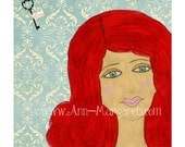 Mixed Media Art:  Redhead Girl, Everything was a Possibility Print - 7x9 print - Whimsical Art, Inspirational Artwork