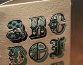sale. set of 4 letterpress abc cards.