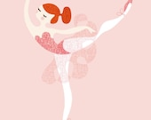 ballerina arabesque giclée print. pink/red. 11X14.