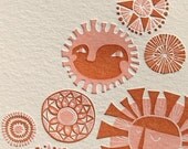 sale. letterpress illustrated suns card.