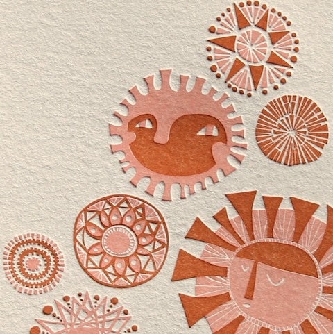 sale. letterpress illustrated suns card.