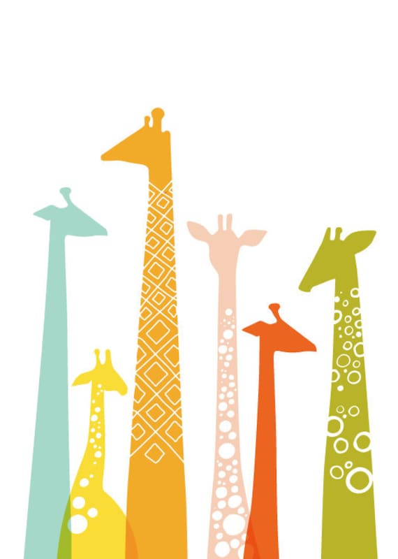 giraffes giclée print. 11X14. rainbow.