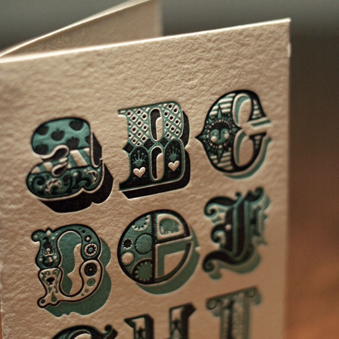 sale. set of 4 letterpress abc cards.