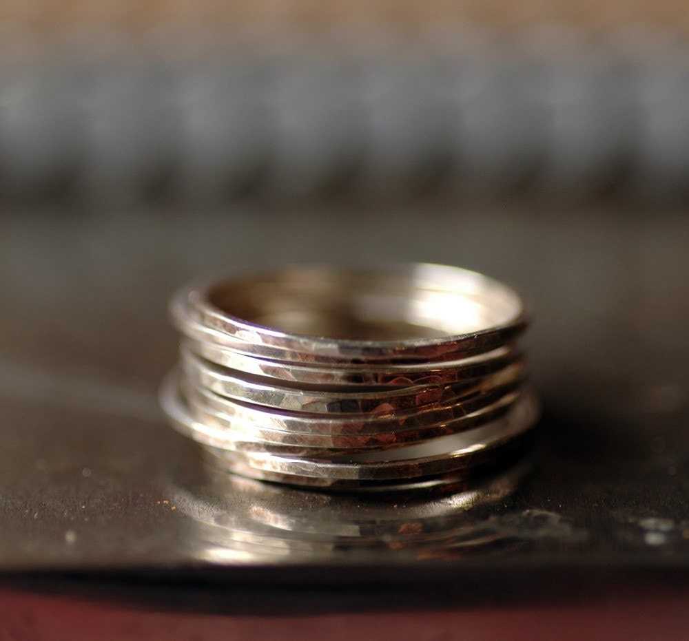 Sterling Silver Hammered Stacking Rings (3) - Glint Rings