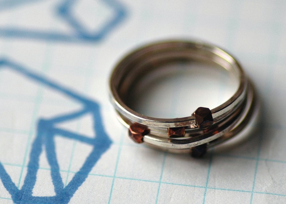 Hex Stacking Ring in Sterling Silver and Copper Custom Sizes