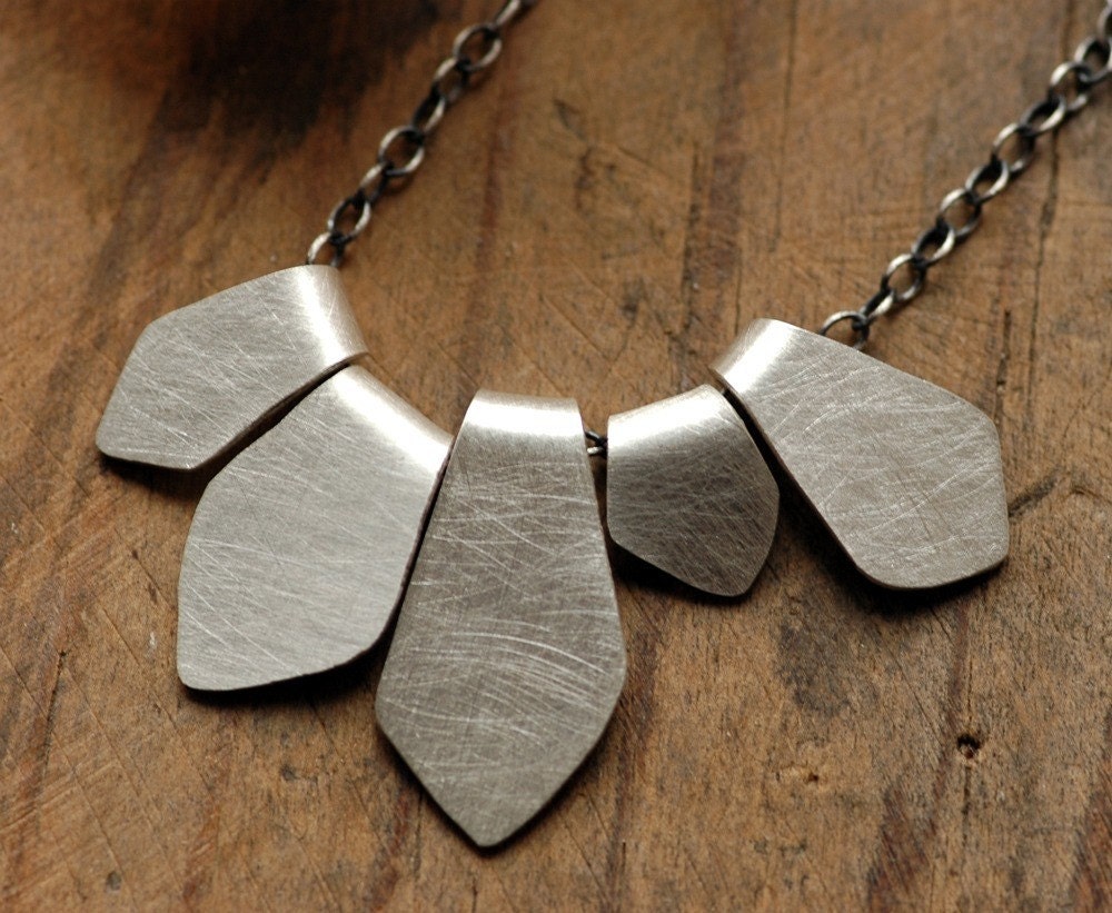 Brushed Sterling Silver Petals and Oxidized Chain - Quip (5 Shapes) Necklace