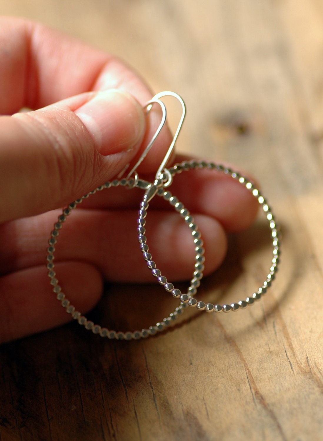 Sterling Silver Circle Earrings - Dotted Hoops (Small)