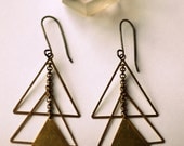 Vintage Brass Gold Triangles, Santa Fe Navajo Inspired - Rex Earrings