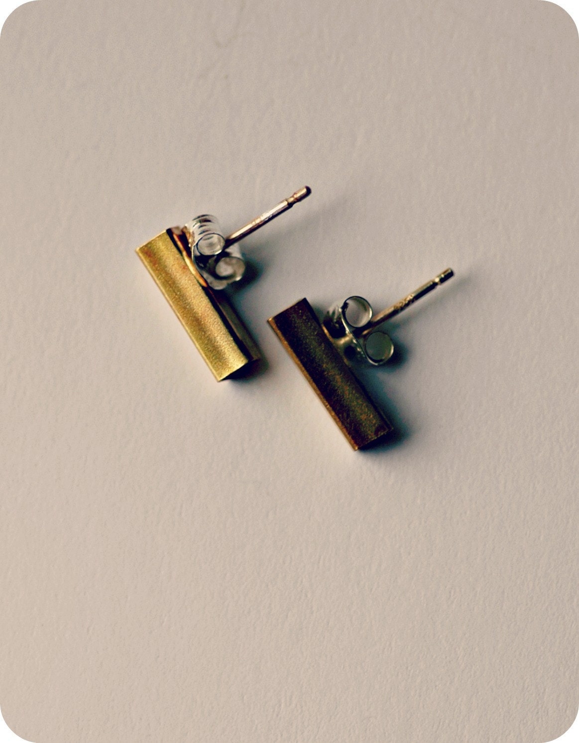 Hollow Square Brass Bar Stud Earrings - Fiona Posts (Large)