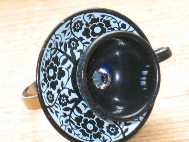 The Mad Hatter...A Black Tea Cup Ring