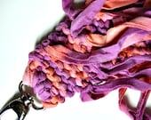 janitor key dangler - keychain clip - sunset fuschia/orange - hand knitted cotton rag fashion