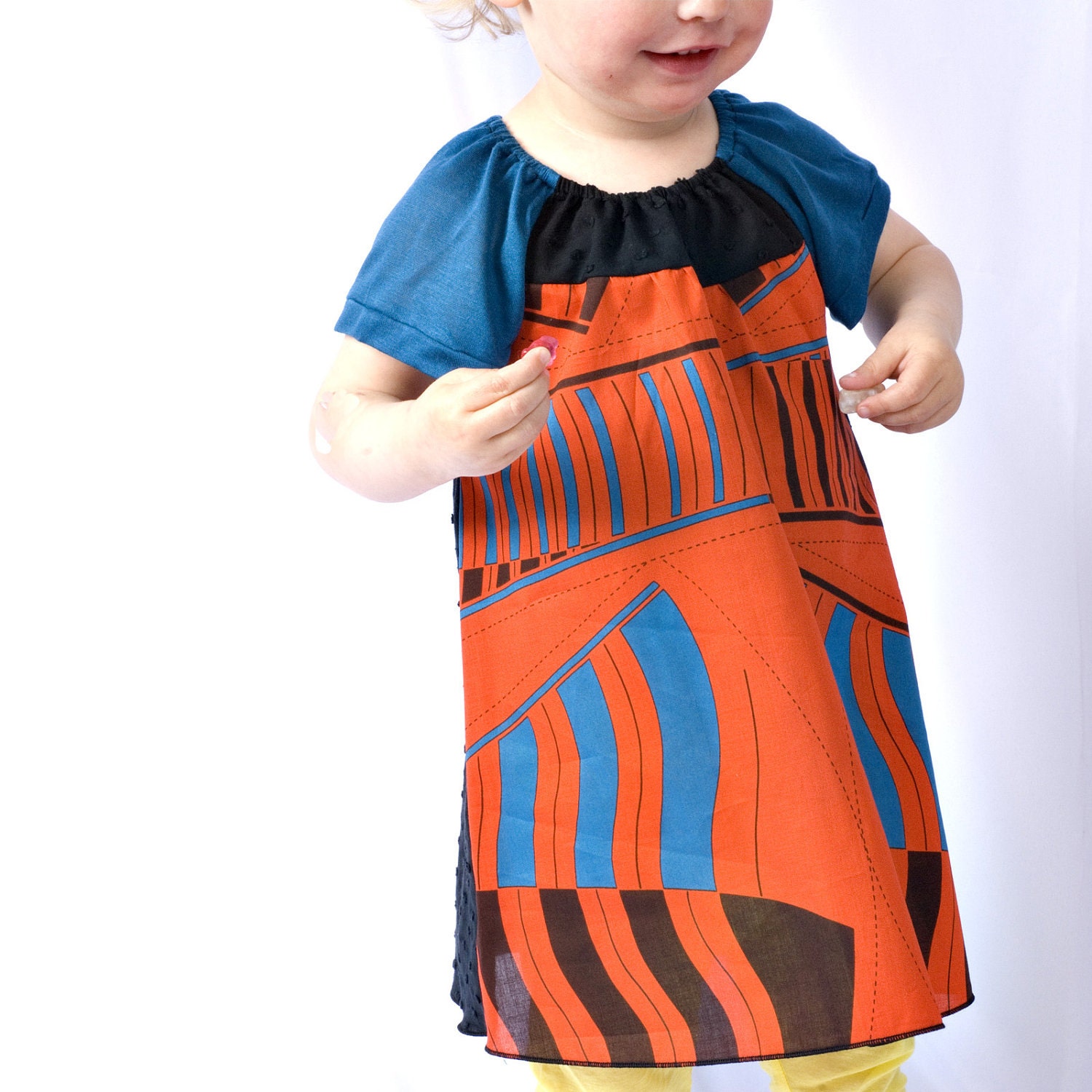 Kirsten Dress - Baby/Child - Bright Graphic Red/Black/Blue - Modern Spring Frock - SALE