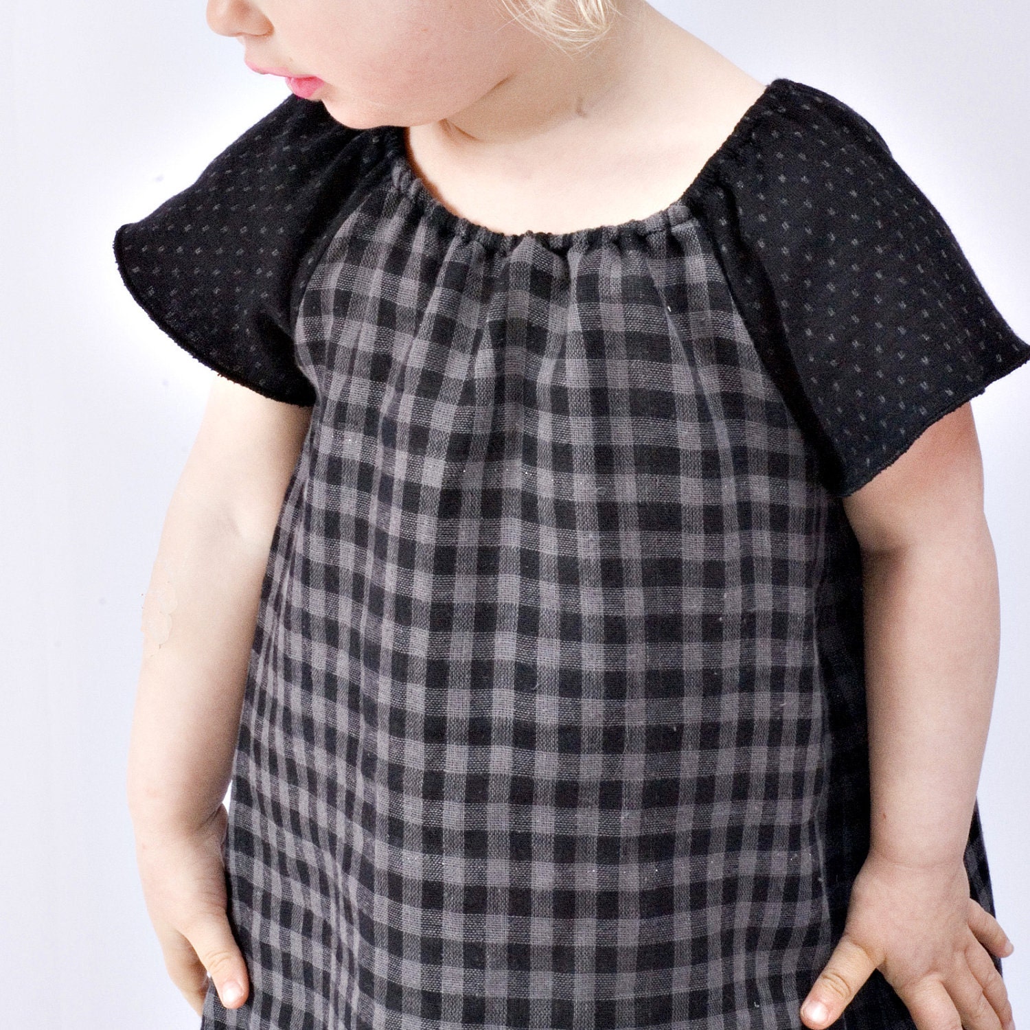 greta dress - baby up to 2T - black/grey check - modern spring frock - organic/recycled cotton - SALE