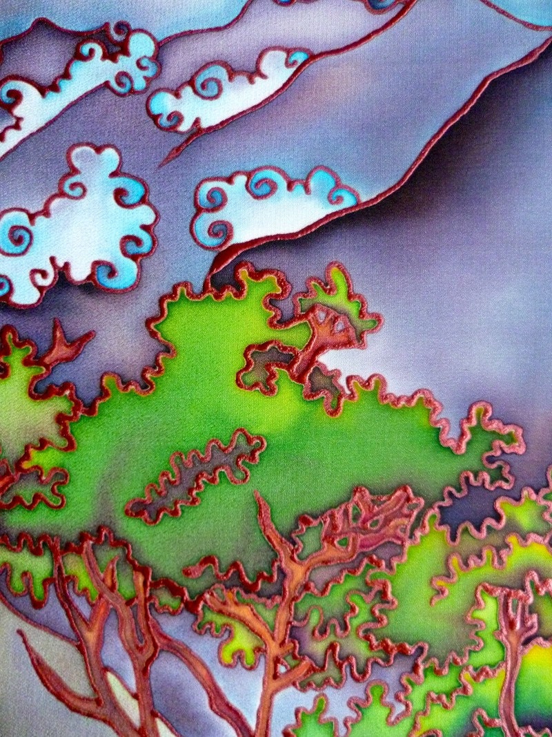 Arbutus and Clouds - Hand Painted silk