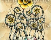 Yellow Rose Girl Original Watercolour Tattoo Painting by Amy Williams