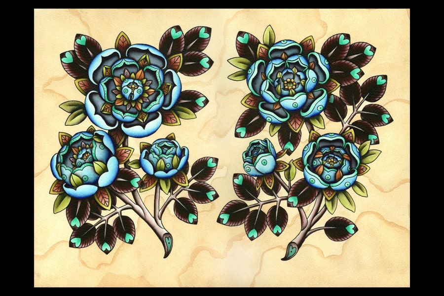 Blue Roses Tattoo Art - Print