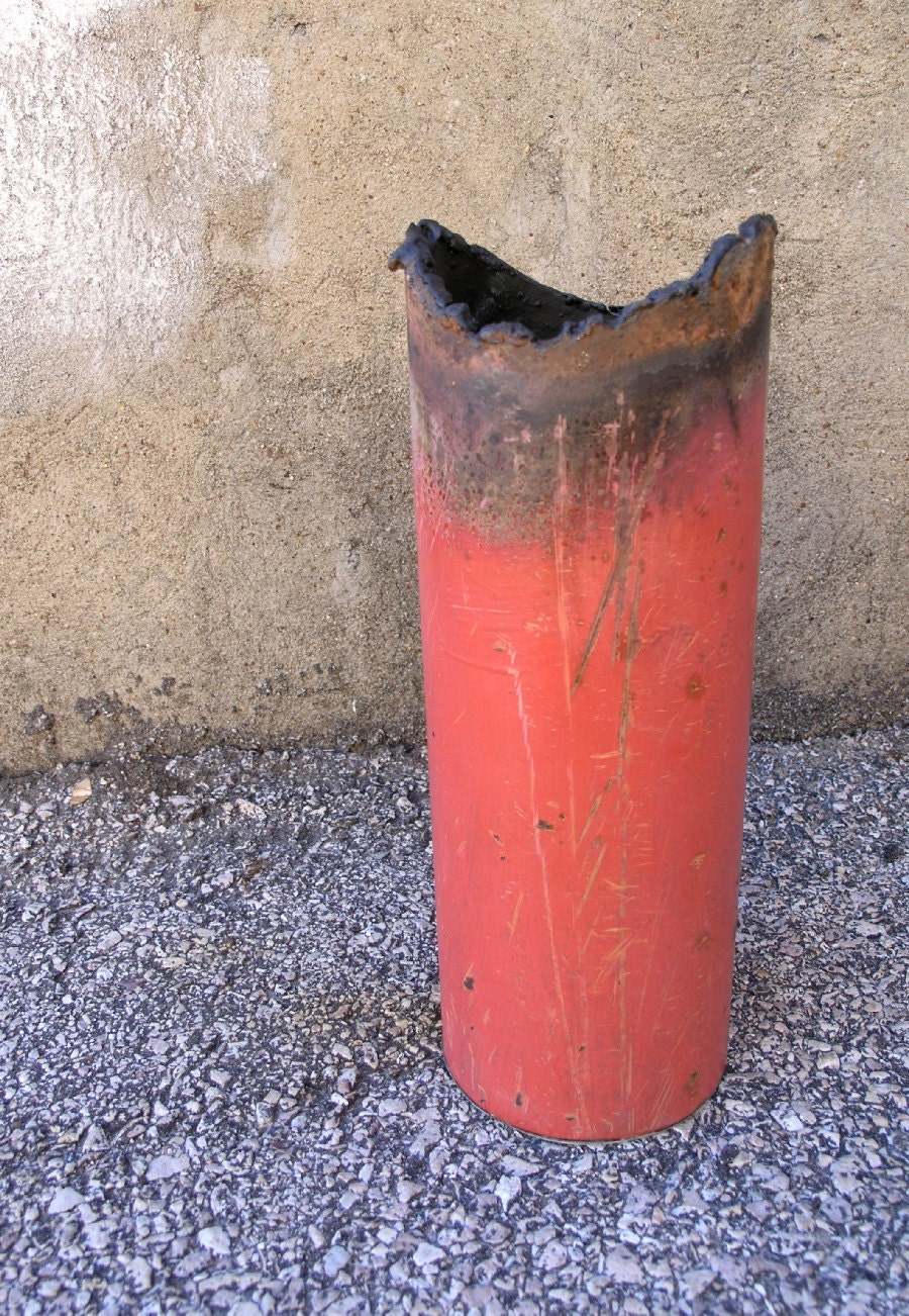 Pink Metal Art Vase, Industrial Decor - Flower Vase