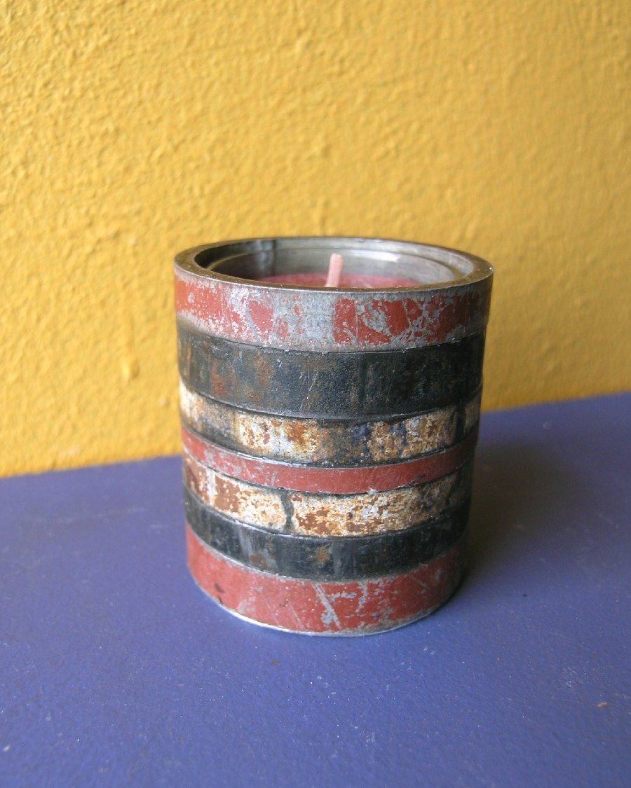 Red Metal Candle Holder - Industrial Decor, Upcycled Home Decor
