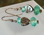 Earrings: Valentine Candy Charm Dangle Earrings with Green Glass Beads - E211