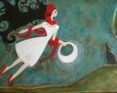 Flying Girl Follows Her Fear, or The Wolf and Red 7/50 limited edition print