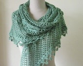 Shawl Hand Crocheted Crochet Green Bamboo Shawl, Crochet Classy Wrap Spring Fashion READY TO SHIPPING