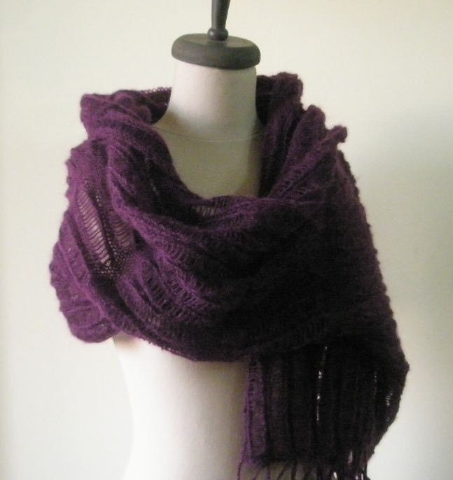 Purple Knit Shawl, Holiday Accessories, Shawl RECTANGLE, Spring Fashion, Knit Wrap,Handmade Knitting Scarf, Free Shipping,