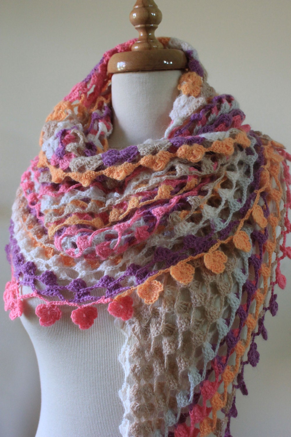 Shawl Crazy WRAP Triangle  Colorful Handcrocheted Shawl Scarf winter fashion.