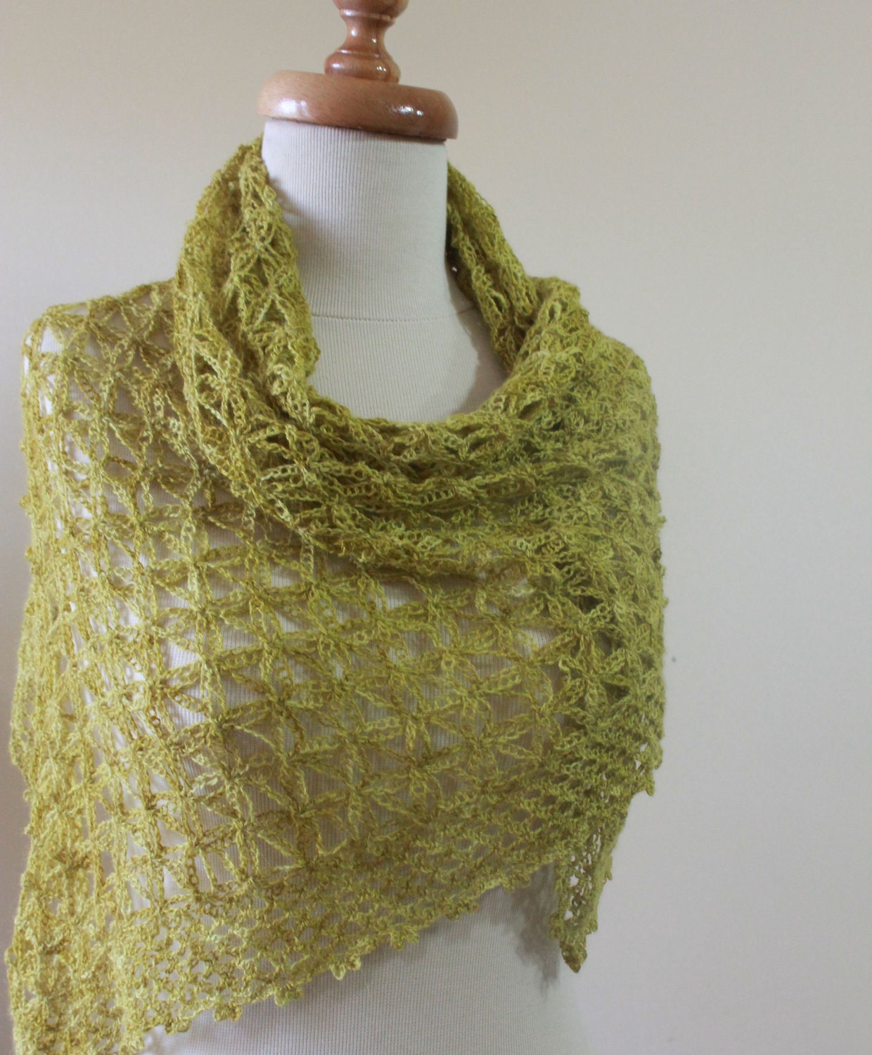 Crochet Shawl Green Handcrocheted Very Soft Scarf Wrap Stole winter fashion. READY TO SHIPPING