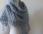 Shawl Crocheted Lacey Grey Wrap  Handmade Shawl Crochet Triangle  Scarf Chic Gift winter fashion Spring Trend Fall Holiday Accessoires