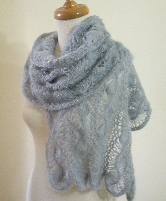 Grey Lace Shawl. Crochet Rectangle Scarf. Spring Fashion. Shrug Stole Neckwarmer READY TO SHIPPING