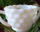 Hazel Atlas Opaque Cube Milk Glass Sugar Bowl Cubist White Open